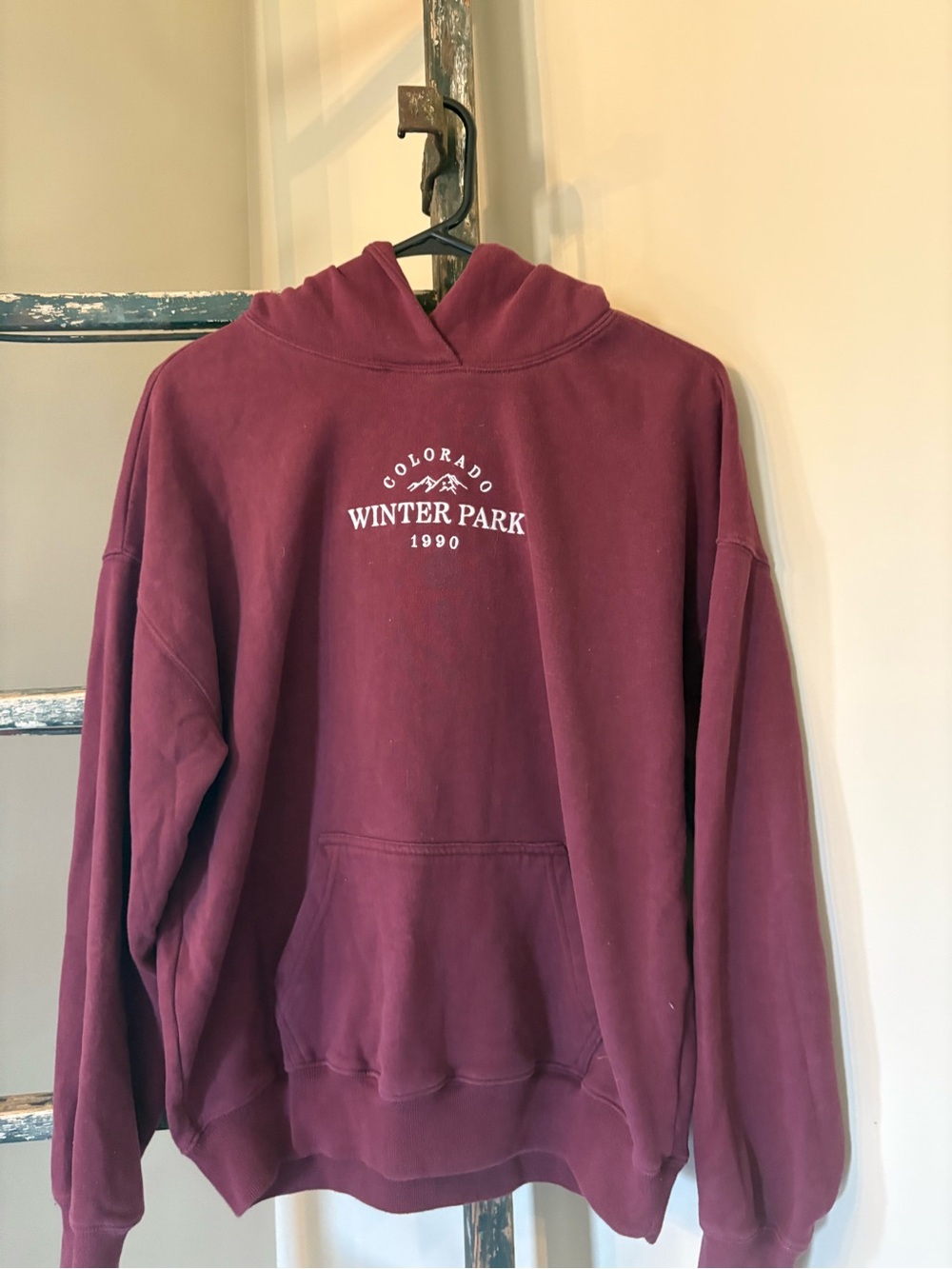 Hollister Burgundy Crewneck Sweatshirt with White Chest Print